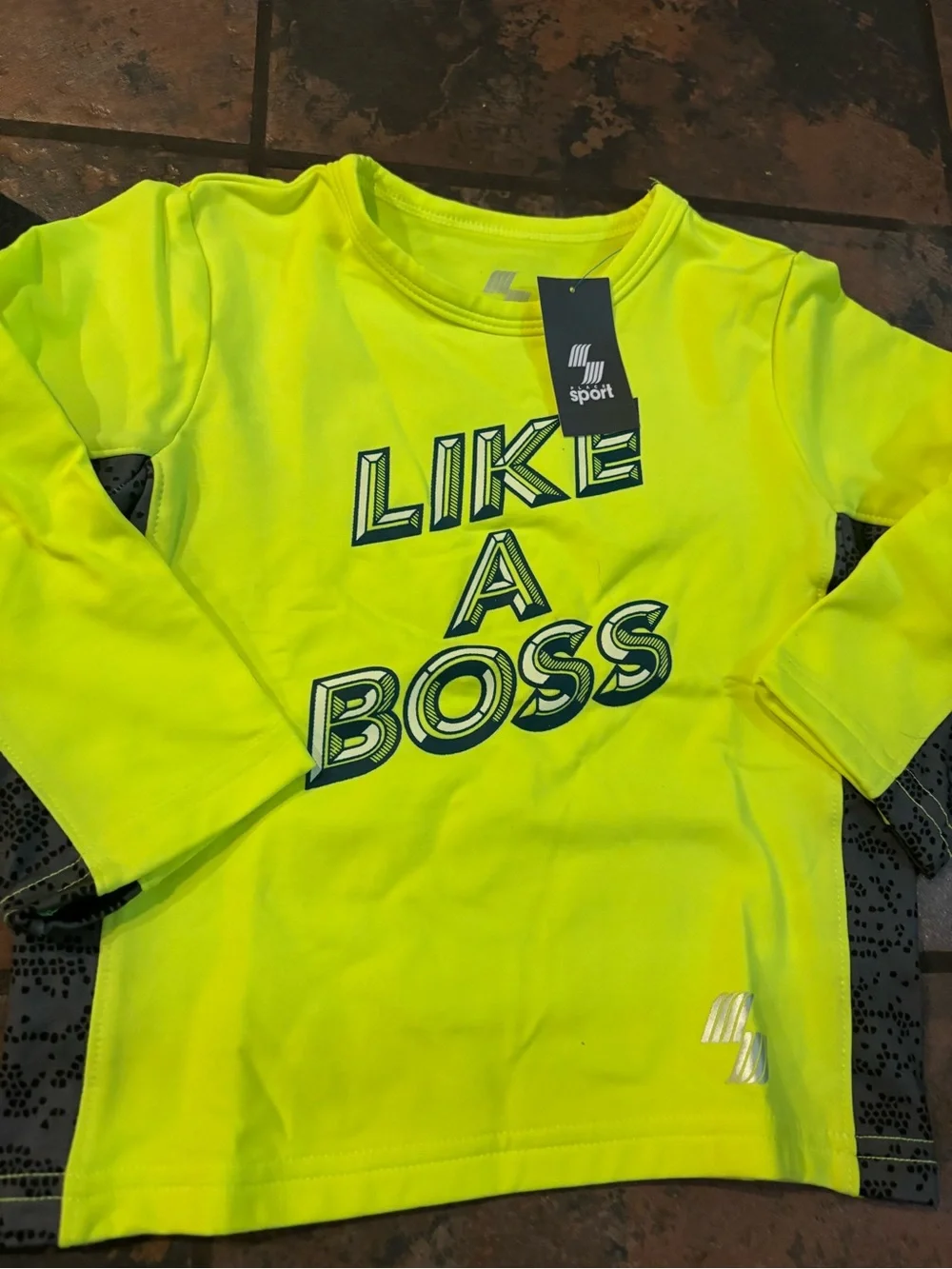 💜Sport 'Like A Boss' Neon Yellow Long-Sleeve Tee and short sleeve shirt